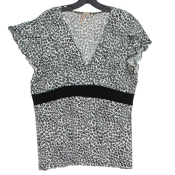 Susan Lawrence Top Leopard Y2K Retro boho Safari Statement Animal Black White XL - Picture 1 of 6